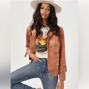 NWOT Anthropologie• Faux Suede Fringe Jacket